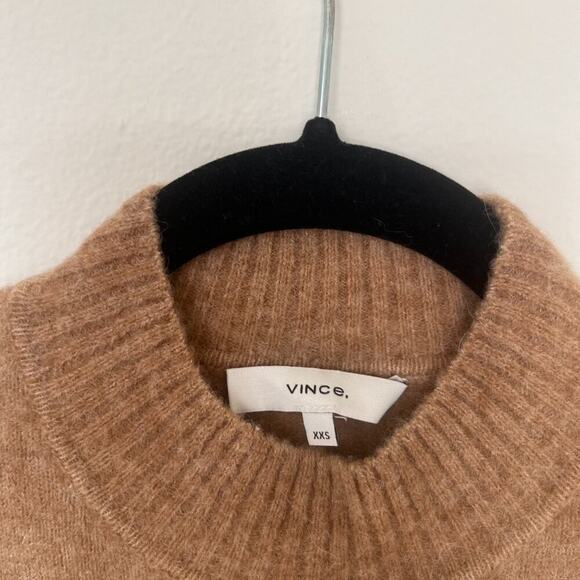 Vince Contrast Tip Tan Wool Alpaca Blend Crewneck Pullover Sweater - Picture 7 of 10